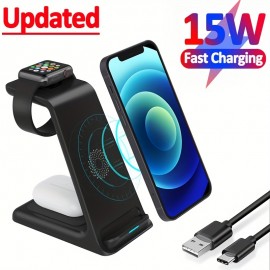 15W Wireless Charger Stand Pad For IPhone 14 13 12 11 X iWatch 3 In 1 Fast Charging Dock Station For Airpods Pro IWatch 8 7
