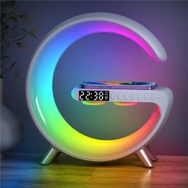 15W Wireless Charger Pad Stand APP Control LED RGB Alarm Clock Desk Lamp Speaker Fast Charging Station For IPhone/Samsung/Xiaomi