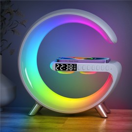 15W Wireless Charger Pad Stand APP Control LED RGB Alarm Clock Desk Lamp Speaker Fast Charging Station For IPhone/Samsung/Xiaomi