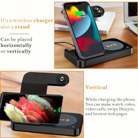 Wireless Charger Stand, 4 In 1 Wireless Charging Station For IPhone/14/13/12/11Pro Samsung Galaxy S22/S21 Series Phone Fast Charger Station For iWatch 8/7/6/5/4/3/2 AirPods 3/2/Pro