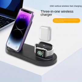 3-in-1 15W Fast Charging Charger For Mobile Phones. Desktop Stand. Wireless Charger For Watch, Earphone, Mobile Phone.