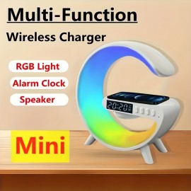 1pc Smart Big G Colorful Speaker Atmosphere Light,  Audio Clock Alarm Wireless Mobile Phone Charger Night Light Desktop Decoration, Creative Night Light  Speaker Desktop Small Alarm Four-in-one Multi-function USB Charging Night Light