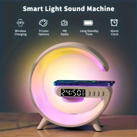 1pc Smart Big G Colorful Speaker Atmosphere Light,  Audio Clock Alarm Wireless Mobile Phone Charger Night Light Desktop Decoration, Creative Night Light  Speaker Desktop Small Alarm Four-in-one Multi-function USB Charging Night Light