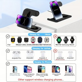 Wireless Charging Station For IPhone Multiple Devices Foldable 3 In 1 Fast Charger Station Stand Dock For IWatch Series 8, 7, 6, SE, 5, 4, 3, 2, Airpods Pro 3, 2, IPhone 14Pro, 14, 13, Pro Max, 13 ,12, 11 Pro, X ,Max ,XS, XR, 8
