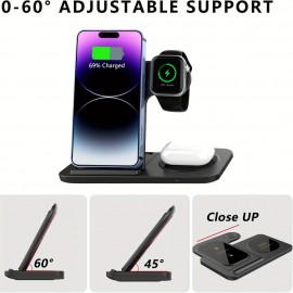 Wireless Charging Station For IPhone Multiple Devices Foldable 3 In 1 Fast Charger Station Stand Dock For IWatch Series 8, 7, 6, SE, 5, 4, 3, 2, Airpods Pro 3, 2, IPhone 14Pro, 14, 13, Pro Max, 13 ,12, 11 Pro, X ,Max ,XS, XR, 8