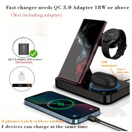Wireless Charging Station For Samsung And Android Multiple Devices 4 In 1 Foldable Fast Wireless Charger Dock Stand For Phone Galaxy Z Flip 4/3 Z Fold S23 S22 S20 Ultra, Galaxy Watch 5/4/3 Galaxy Buds