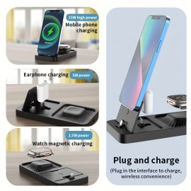 3 In 1 Wireless Charger Foldable For IPhone 14 13 12 11 X Pro Max For Apple Watch 8 7 6 5 For Airpods Fast Charging Dock Station Portable 3 In 1 Foldable Wireless Charger Stand Dock.