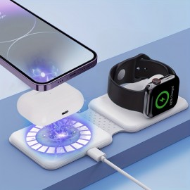 2-in-1 Wireless Charger. Magnetic Suction Folding Mobile Phone Holder, Suitable For IPhone Desktop Fast Charging.
