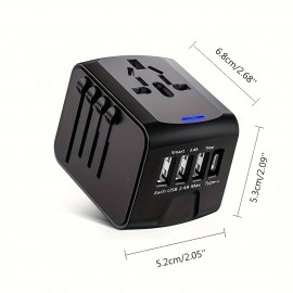 Travel Adapter Worldwide, Travel Plug Adapter Worldwide With Type C 3 USB Ports And AC Socket, Universal Travel Plug Adapter For Travel, USA, UK, Italy, Australia, Canada, Germany, Black