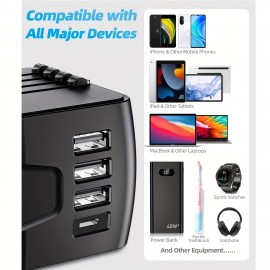 Travel Adapter Worldwide, Travel Plug Adapter Worldwide With Type C 3 USB Ports And AC Socket, Universal Travel Plug Adapter For Travel, USA, UK, Italy, Australia, Canada, Germany, Black