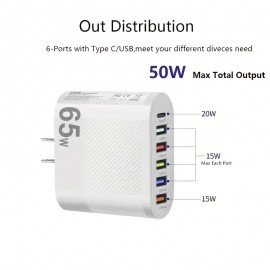 65W Fast Charging For All Phones: Quick Charge With Multi-Port PD+5USB Adapter