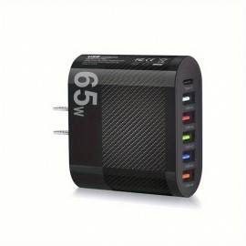 65W Fast Charging For All Phones: Quick Charge With Multi-Port PD+5USB Adapter