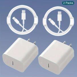 2packs For Iphone Fast Charger 20w Mobile Phone Power Adapter Wall Quick Plug Quick Charge Distribution Charge Cable For Apple Tablet Apple Phone PD20W Quick Charger