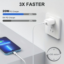 20W PD USB C Wall Charger Block Power Adapter: Get 2-Set & 3.2FT Type C Cable For Fast Charging Your IPhone!