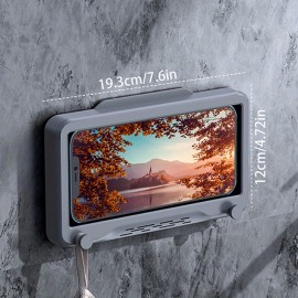 Shower Mobile Phone Holder Waterproof Wall Mounted With Hook Up, Waterproof Touchable Case Wall Mounted Bath Bathroom Phone Shelves Storage Box For Bathtub Kitchen Toilet