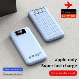 10000mAh 66W Super-Fast Charging Power Bank, Portable USB Power Bank - Compatible With Android & Apple Devices, LED Digital Power Display & 4 Charging Cables