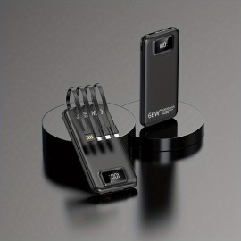 10000mAh 66W Super-Fast Charging Power Bank, Portable USB Power Bank - Compatible With Android & Apple Devices, LED Digital Power Display & 4 Charging Cables