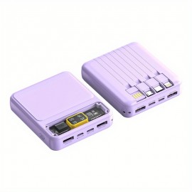 10000 MAh Power Bank Comes With 4 Wires  Fast Charging Transparent Mobile Power Supply For Iphone Samsung Xiaomi Oppo Intelligent Devices
