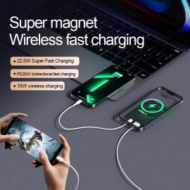 5000/10000mAh Magnetic Absorption Wireless Charging Bank 22.5W/PD20W Suitable For Iphone 15pro/14max/13/12 Android Phones (USB/Type-C) Portable Charger With LED Power Display For Outdoor Travel Emergency Backup Mobile Power Bank