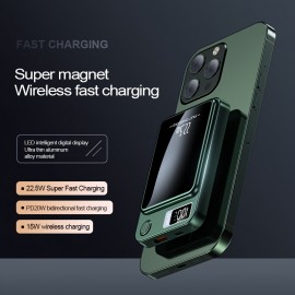 5000/10000mAh Magnetic Absorption Wireless Charging Bank 22.5W/PD20W Suitable For Iphone 15pro/14max/13/12 Android Phones (USB/Type-C) Portable Charger With LED Power Display For Outdoor Travel Emergency Backup Mobile Power Bank