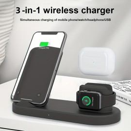 3-in-1 15W Fast Charging Charger For Mobile Phones. Desktop Stand. Wireless Charger For Watch, Earphone, Mobile Phone.