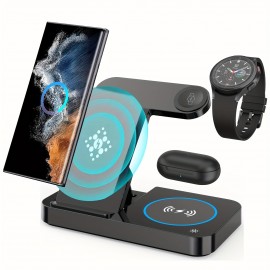 Wireless Charging Station For Samsung And Android Multiple Devices 4 In 1 Foldable Fast Wireless Charger Dock Stand For Phone Galaxy Z Flip 4/3 Z Fold S23 S22 S20 Ultra, Galaxy Watch 5/4/3 Galaxy Buds