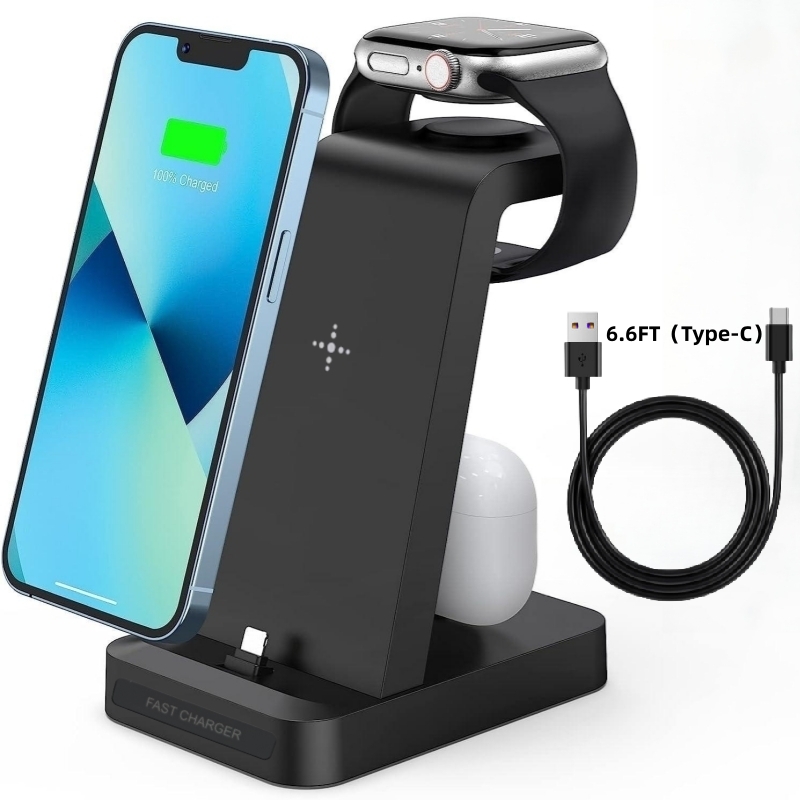 new charger station for iphone multiple devices 3 in 1 fast wireless charging stand for apple watch series 7 6 se 5 4 3 2 airpods iphone 14 13 12 11 pro x max xs xr 8 7 plus 6s 6 with 6 6ft type c charging cable details 3