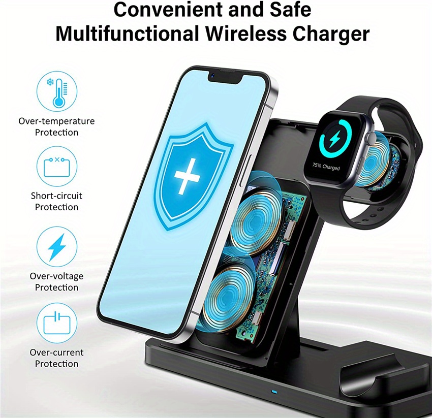 15w 4 in 1 wireless charger stand pad for iphone 14 13 12 apple watch 15w foldable fast charging dock station for airpods pro iwatch details 11