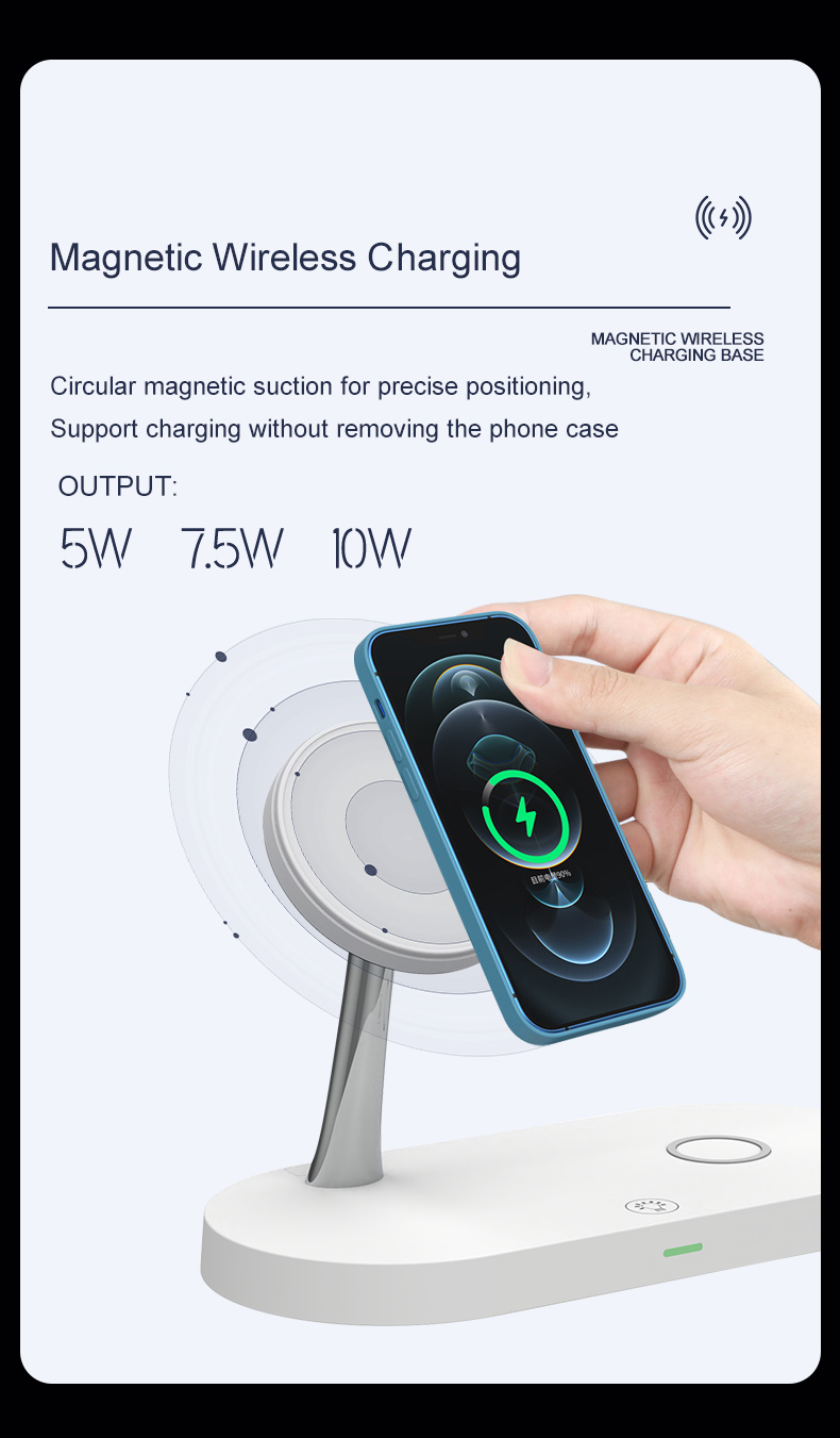 magnetic wireless charger-3 in 1 magnetic wireless charger stand with night light for iphone 15 14 13 12 11 for iwatch 9 8 7 se magnet fast charging station for airpods pro details 2